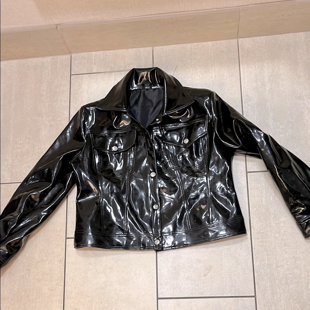 Black Shiny 100% pvc Women's Jacket